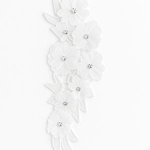 Premium  White Floral Lace Applique – Crystal Bead Embellished
