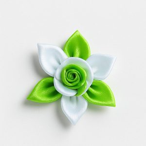 🌿 Green & White Satin Flower Applique