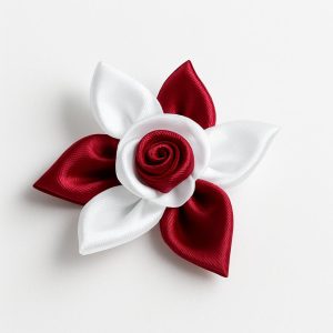 Red & White Satin Rose Applique