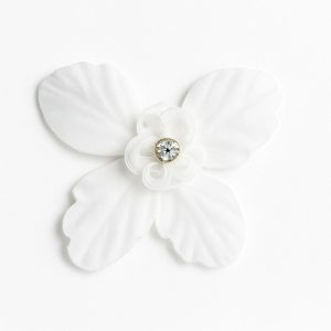🤍 White Fabric Flower Applique with Crystal