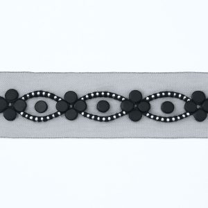 Mesh lace with floral appliqué & crystal embellishments