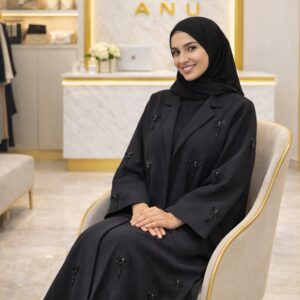 Elegant Black Beaded Abaya – ANU Boutique Signature